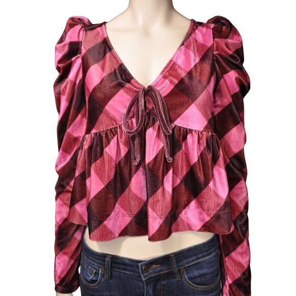 Maeve by Anthropologie Argyle Velvet Tie-Front Peplum Top – XS - Picture 3 of 12